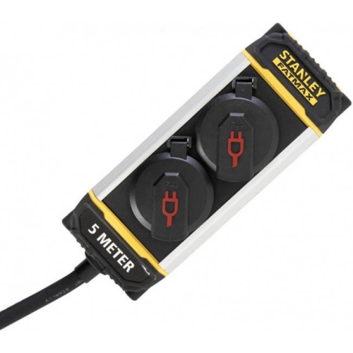SXECCK0EAJE мережевий фільтр Stanley Fatmax 5 м, 3x1.5мм2, IP44, 2 розетки з кришками, алюміній