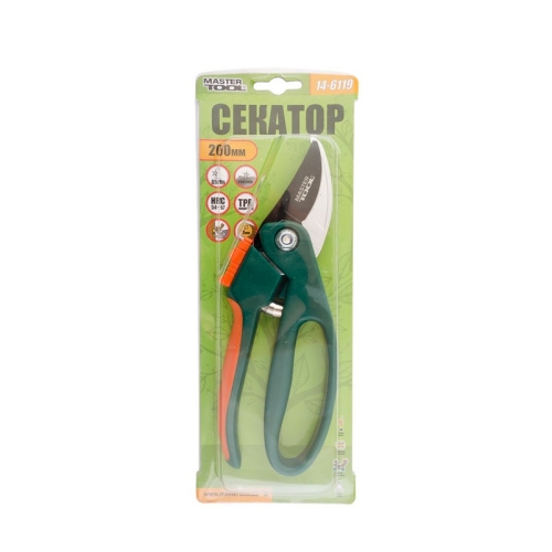 Секатор садовий MASTERTOOL 200 мм ручки ABS+TPR лезо Mn65+тефлон 14-6119