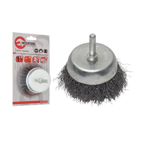 Щітка чашкова, 75 мм, 1/4", кручений дріт, для дриля, 4500 об/хв INTERTOOL BT-9075