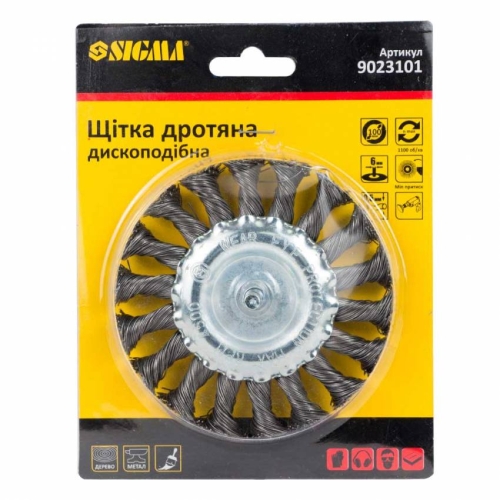 Щітка дротяна дископодібна Ø100мм хвостовик Ø6мм (сталева кручена) Sigma (9023101)