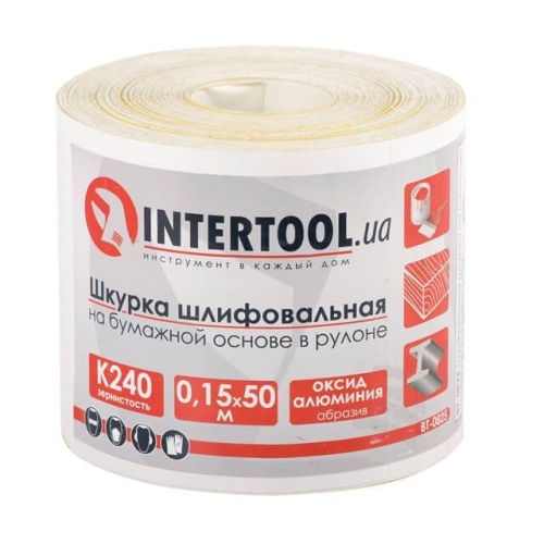 Шкурка шліфувальна, паперова основа, К240, 115 мм × 50 м INTERTOOL BT-0825