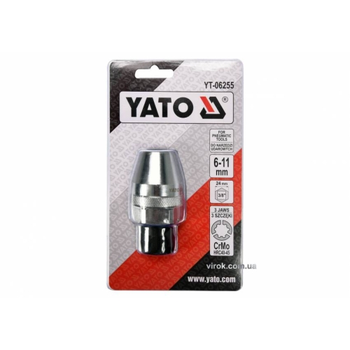 Шпилькокрут ударний цанговий YATO : 3/8", для Ø= 6-11 мм, Cr-Mo, для ударних гайковертів