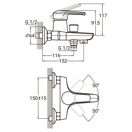 Змішувач HM Ø40 для ванни литої AQUATICA (HM-1C131C)