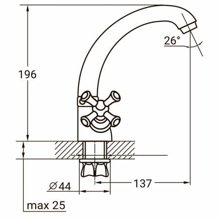 Змішувач PL 1/2" для кухні гуска коротке вухо на гайці AQUATICA (PL-4B355C)