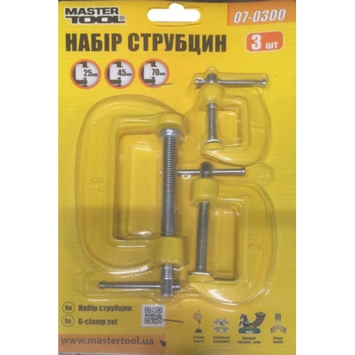 Струбцини столярні MASTERTOOL тип "G" набір 3 шт (30/50/75 мм) 07-0300