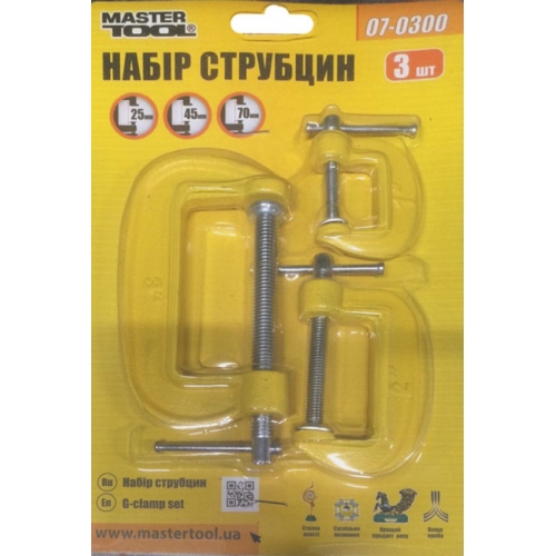 Струбцини столярні MASTERTOOL тип "G" набір 3 шт (30/50/75 мм) 07-0300