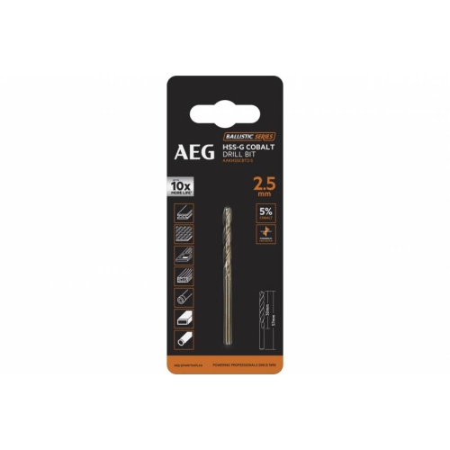 Свердло AAKHSSCBT2-5 AEG, HSS-Co, Ø2.5х30х57мм, 1шт.
