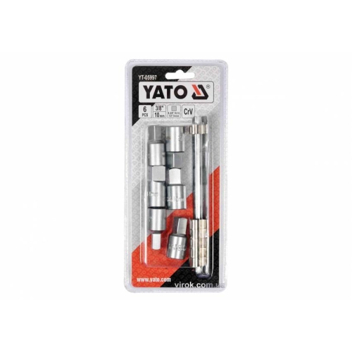 Торцеві головки для оливозливних пробок YATO: квадрат-3/8"; 3/8",1/2",8,10,12,14 мм; Cr-V, 6 шт