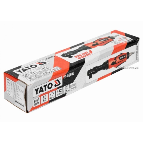 Тріщатка пневматична YATO: квадрат-1/2", F= 80 Нм, потреб. повітря-142 л/хв, тиск-6.3 Bar