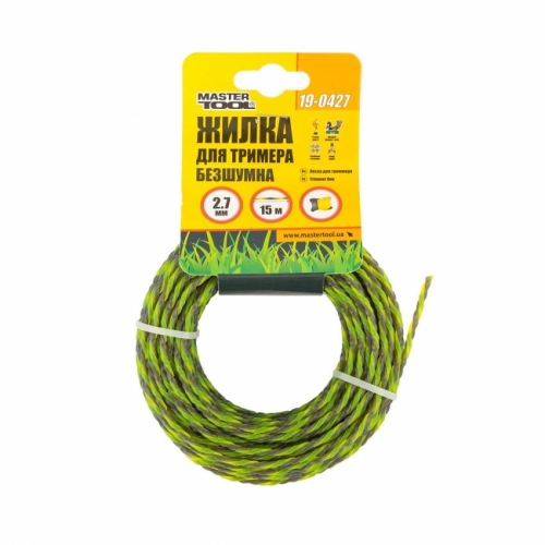 Жилка для тримера безшумна MASTERTOOL SPIRAL SQUARE 2.70 мм 15 м двоколірна 19-0427