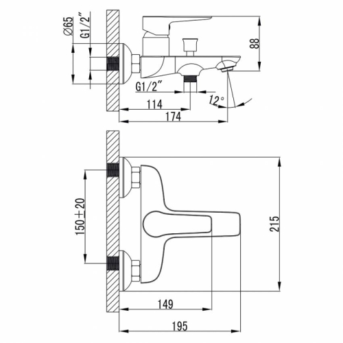 Змішувач GARDA Ø35 для ванної литої CORSO (BC-1C121W) (9605203)