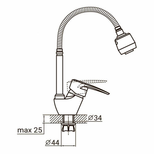 Змішувач ML Ø40 для кухні гусак гофрований на гайці AQUATICA ML-4B644C (9746120)