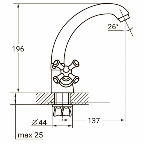 Змішувач PL 1/2" для кухні гуска коротке вухо на гайці AQUATICA (PL-4B355C)