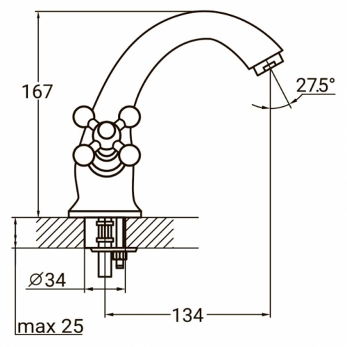Змішувач PL 1/2" для раковини литої на шпильці AQUATICA (PL-2A155C)