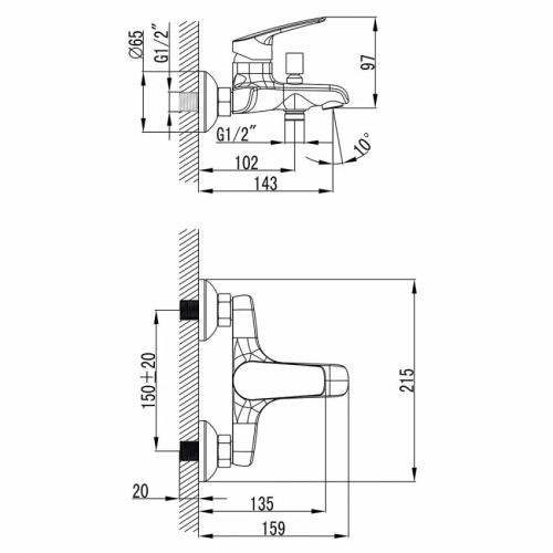 Змішувач SERIO Ø35 для ванної литої CORSO (DC-1C146C) (9626200)